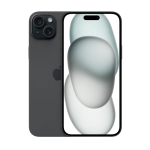 Graphite iPhone with triple-lens rear camera and large front display showing a soft abstract wallpaper.