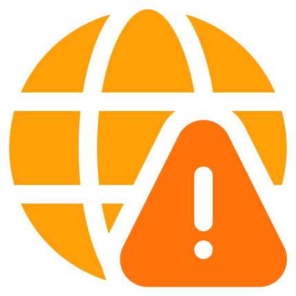 Orange warning icon featuring a triangular exclamation mark for alerts or cautions, set on an orange circular background
