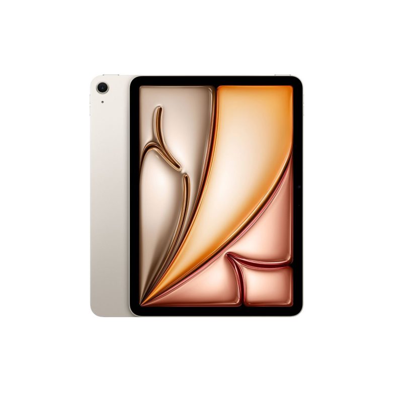 Gold tablet shown front and back, with a black bezel around a vibrant screen.
