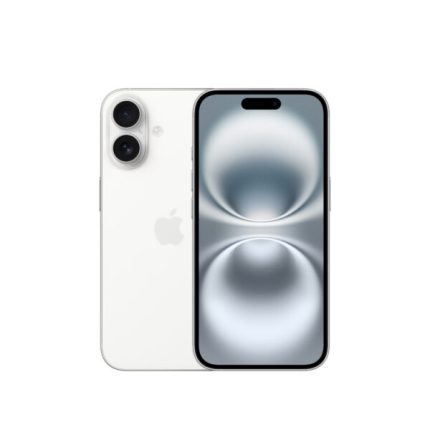 White iPhone showing dual-camera rear system and edge-to-edge display