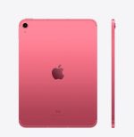 Back and side views of a pink iPad showing the Apple logo, rear camera in the top corner, and slim profile