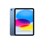 Front-and-back view of a blue tablet with a black bezel, displaying colorful abstract wallpaper.