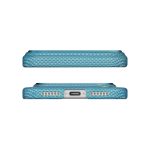 Blue checkered smartphone case shown from side and bottom, highlighting the port and speaker openings.