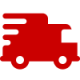Red delivery truck icon with motion lines indicating speed