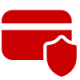 Secure credit card payment icon in red with shield indicating security