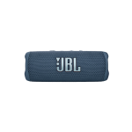 Blue JBL portable Bluetooth speaker on a white background, viewed from the side.