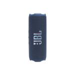 Blue JBL portable Bluetooth speaker standing upright with a textured fabric surface and white JBL logo visible