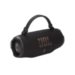 Black JBL portable Bluetooth speaker with a textured fabric grille and carrying handle on top edge.