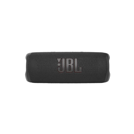 Black JBL portable Bluetooth speaker on a white background, horizontal orientation with fabric mesh.