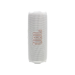 White cylindrical JBL portable Bluetooth speaker with fabric grille, standing upright on a white background.