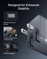 Marketing banner showing Anker hardware parts arranged diagonally with the text 'Designed for Enhanced Stability' in white on a dark gradient background.