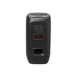 Back view of a black handheld electronic device showing a small rectangular screen, a red-outlined slot, and a large bottom port.