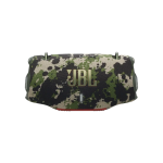 Camouflage-pattern JBL portable Bluetooth speaker with rugged black, green, and tan design.