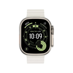 Smartwatch with white band showing a black circular watch face and time 10:09, with health-themed graphics and text 'Healthy Life'.