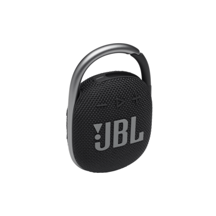Compact JBL portable Bluetooth speaker with a metal loop handle and textured fabric grille.