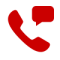 Red telephone handset with a speech bubble, representing contact or chat support