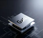 GaN semiconductor chip on a cooling stack with a circuit-board backdrop