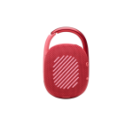 Red/pink portable Bluetooth speaker with a rounded rectangular body, fabric grille, and a curved carry handle on top.