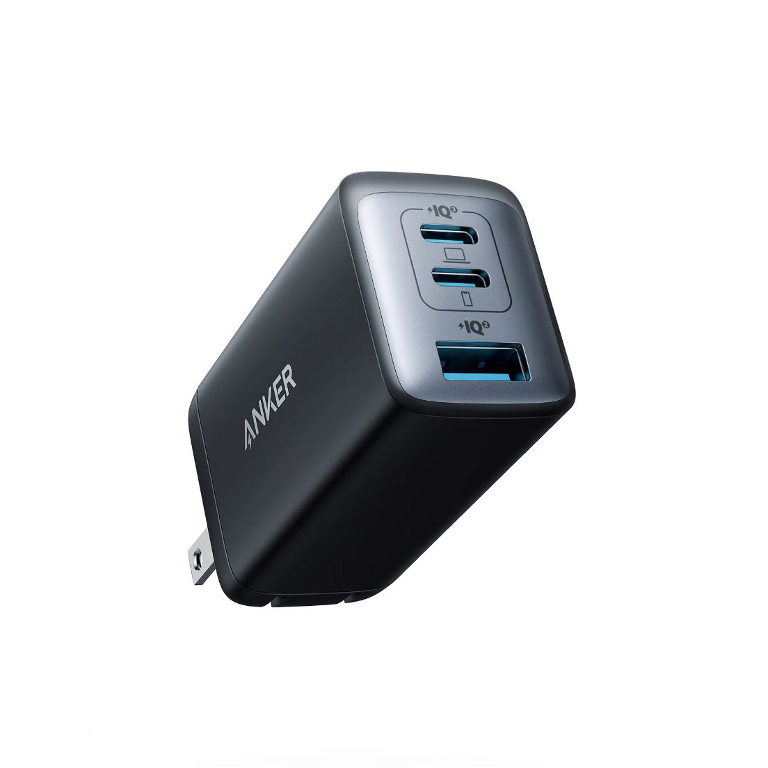 HEAD - PRIME TECH Anker wall charger with three USB ports: two fast-charge ports labeled IQ and one USB-A port.