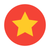 Gold star on a red circular badge (award/rating)