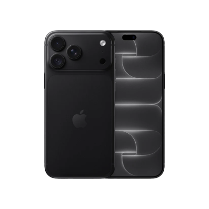Black iPhone with a triple-camera rear system and Apple logo, front screen visible beside it.