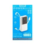 Power bank with built-in cable on blue packaging, 10000 mAh capacity, labeled RPP-678 (Remax).