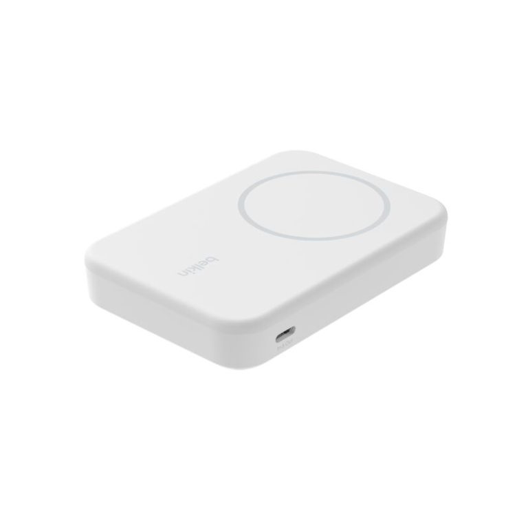 White wireless charging pad with a circular charging area on top