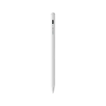 White stylus pen shown from the side, tip pointing downward, for tablets or touchscreens
