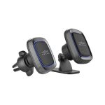 Pair of BRAVE car-vent phone mounts, black with blue trim and adjustable grips