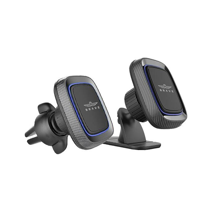 HEAD - PRIME TECH Pair of BRAVE car-vent phone mounts, black with blue trim and adjustable grips