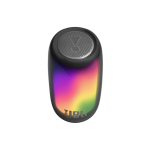 JBL portable Bluetooth speaker with a rainbow gradient casing, viewed from above showing the grille on top and brand at the bottom