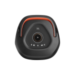 JBL portable Bluetooth speaker with a circular control pad and orange grip on top, facing forward.