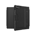 Rugged black tablet case with reinforced corners and textured back, angled for protection and grip