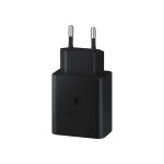 Black wall charger with two round prongs, labeled 'Super Fast Charging' on the front.