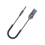 USB-C to 3.5mm audio adapter cable with a coiled cord and metal connectors