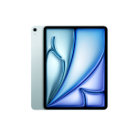 Tablet with blue abstract wallpaper, black bezel, and silver back visible on white background.