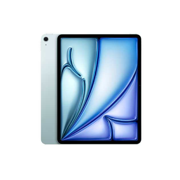 head - PRIME TECH Tablet with blue abstract wallpaper, black bezel, and silver back visible on white background.
