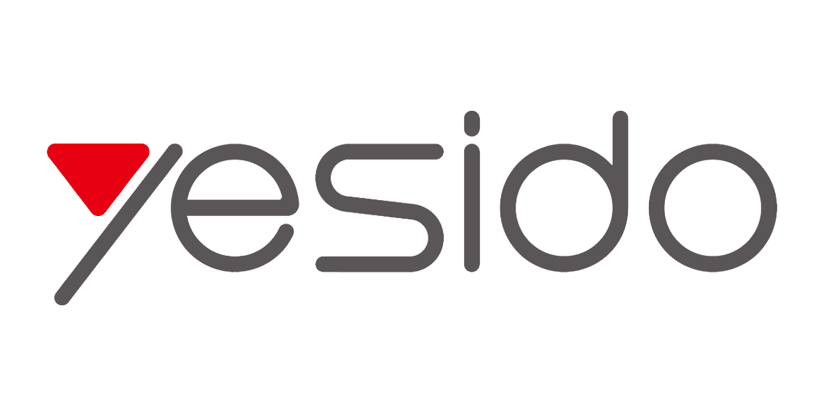 Yesido logo: gray wordmark with a red triangular accent before the 'y'
