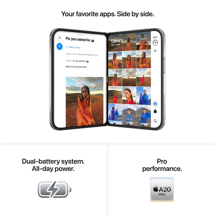 Promo image showing two smartphone screens open side by side, displaying apps with the headline “Your favorite apps. Side by side.” at the top.