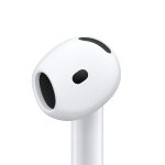 Close-up of a white rounded device with a dark mesh vent on its curved surface.