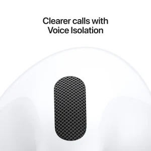 Close-up of a white spherical device featuring a central black mesh microphone with a glossy finish on a white background.