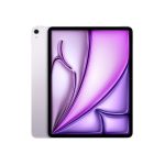 White tablet (iPad) shown edge-on with a purple abstract wallpaper on the screen and a slim back visible behind it.