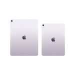 Two lavender gradient Apple iPads shown from the back, a larger on the left and a smaller on the right